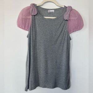 RED Valentino Gray Tee with Pink Puffed Sleeve Bows